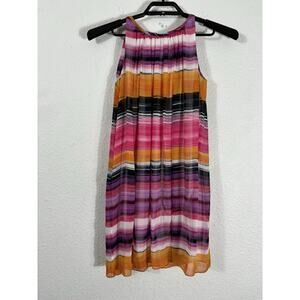 Calvin Klein Tent Dress Size S/M Multicolor Striped Sleeveless Polyester Chiffon